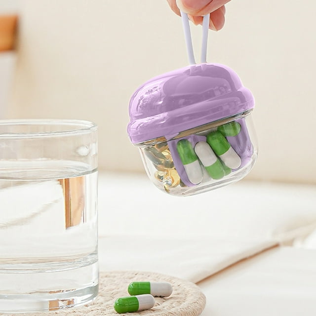 Rvkxad Cute Pills Dispenser, 4 Large Compartments Portable Pill Organizer, Wide Opening Medicine Container