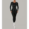 thumbnail image 4 of PISONIC Womens Long Sleeve Workout Jumpsuit Contouring Seams Backless Full Length Catsuit One Piece Bodysuit Yoga Rompers, 4 of 13