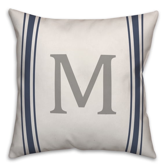 Creative Products Blue Farmhouse Stripe Monogram - M 18x18 Spun Poly Pillow