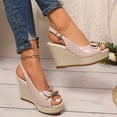 thumbnail image 4 of Rokment Bridal Glitter Rhinestones Bow Platform Wedge Dressy Sandals for Women Elegant Casual Leather Peep Toe Bowknot Espadrilles Chunky High Heel Wedding Slingback Dress Summer Shoes Pink Size 6.5, 4 of 7