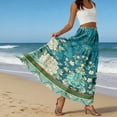 thumbnail image 6 of LWavelet Women Peony Print Tiered Maxi Skirt Elastic Waist With Pockets Boho Summer Long Skirt Turquoise L, 6 of 6