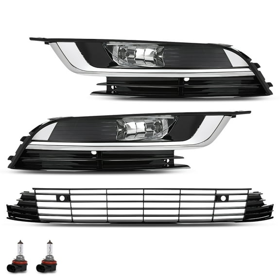 Front Bumper Grille Fog Lights Assembly Set Pair Fit For 2013-2017 Volkswagen CC