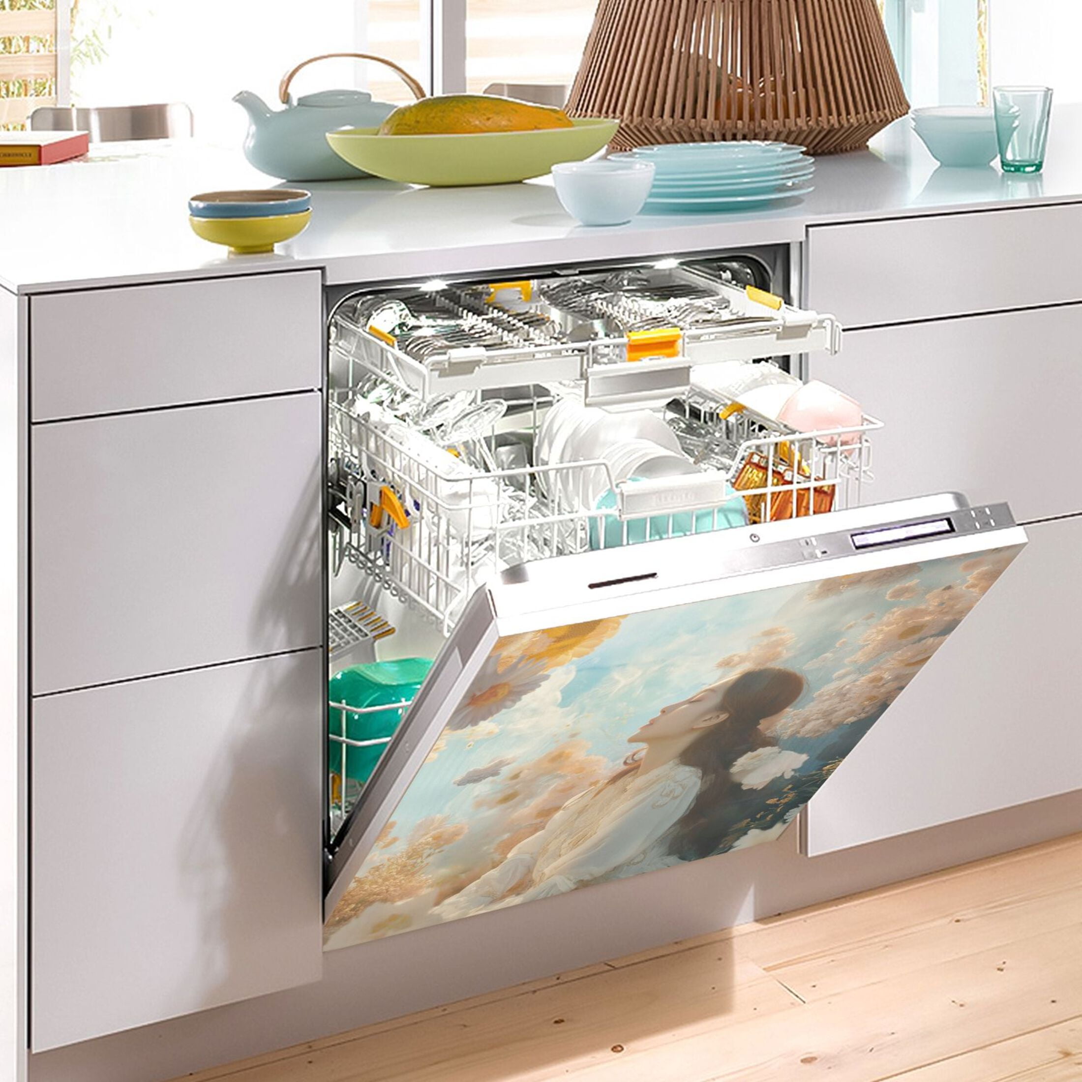Dishwasher Magnetic Sticker 23x26 Inch Refrigerator Magnetic Sticker Washing Machine Magnetic Sticker Kitchen Panel Magnetic Sticker Home Decor Beauty Flower Beauty