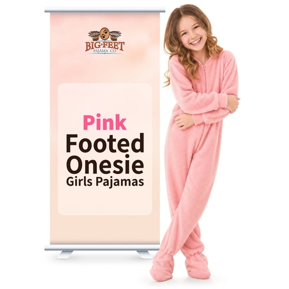 Big Feet Pajama Co. Girls’ Pink Fleece Footed Pajamas – Cozy One-Piece Sleepwear, Anti-Pill, Moisture-Wicking, Sizes Child to Tween