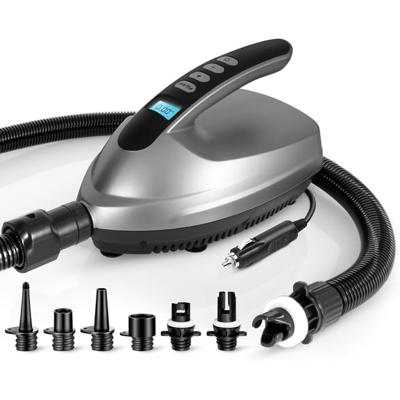 Electric Paddle Board Pump – Portable 16 PSI Dual-Stage Air Compressor for Lightning-Fast Inflation, Auto-Off, LCD Display & 12V Car Connector – for SUPs, Boats & Inflatables