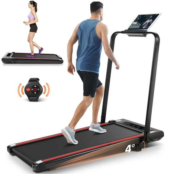 Simpfree 2 in 1 Under Desk Treadmill, Max 300lbs Capacity, Compact Electric Walking Pad/Treadmill for Home/Office with LED Touch Screen/Remote Watch |2s Folding | 0.6-7.5MPH (Red)