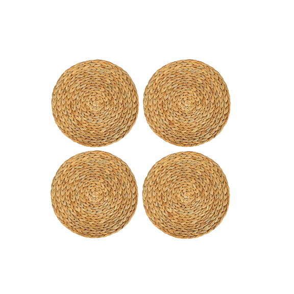 Trianu 4 Pack Woven Placemats for Dining Table, 9.84" Round Natural Water Hyacinth Placemats Wicker Seagrass Rattan Placemats Heat Resistant Non-Slip Weave Mat Handmade