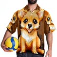 thumbnail image 4 of Pixel Dog Men's Short Sleeve Casual Printed Button Down Beach Shirt Summer Unisex Top, 4 of 6