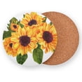 thumbnail image 2 of Golden Yellow Sunflowers Drinks Coasters, Non-Scratch Cork Base Round Cups Mats for for Wooden Coffee Table, Cool Housewarming Gift for Home Decor, 2 of 7