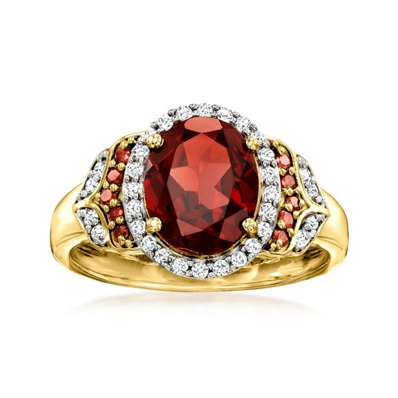 Ross-Simons 2.90 Carat Garnet Ring With .29 ct. t.w. Red and White Diamonds in 18kt Gold Over Sterling, Women's, Adult