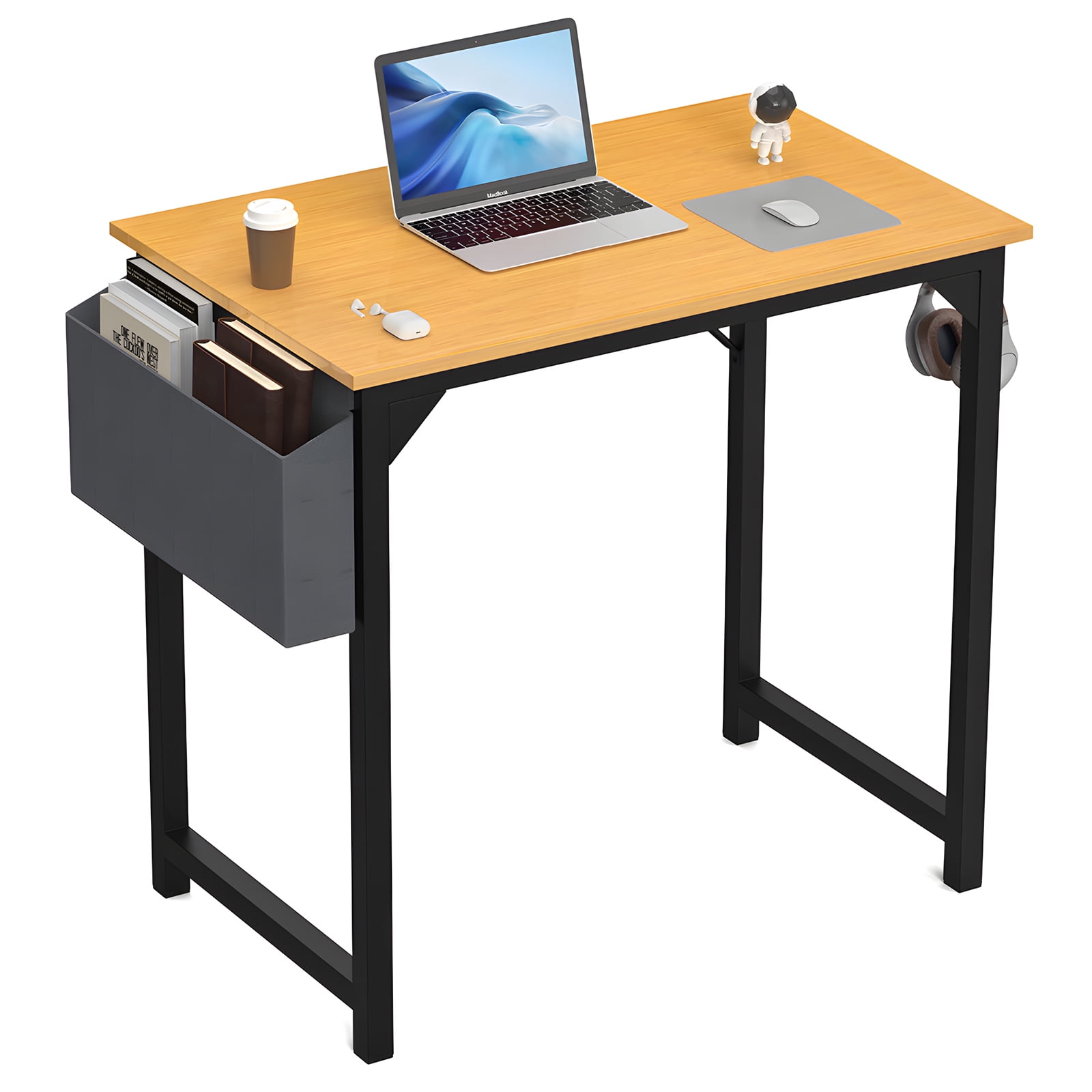 MAYEERTY 40 Inch Writing Desk with Fabric Drawers & Storage Bag, Modern Home Office Desk,Oak