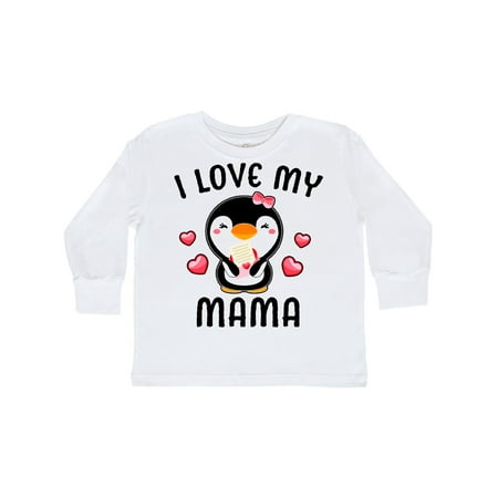 

Inktastic I Love My Mama with Cute Penguin and Hearts Gift Toddler Toddler Girl Long Sleeve T-Shirt