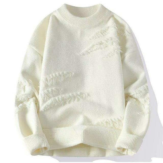 Pisexur Chandails Hommes Doux et Confortables Chandails d'Automne Chandails d'Hiver Décontractés Mode Bloc de Couleur Manches Longues Col Rond Chandail Blanc,P
