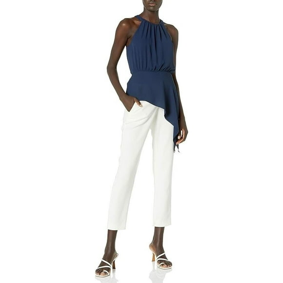 BCBGMAXAZRIA Caryn Asymmetrical Drape Sleeveless Blouse Top Navy Size XXS $179