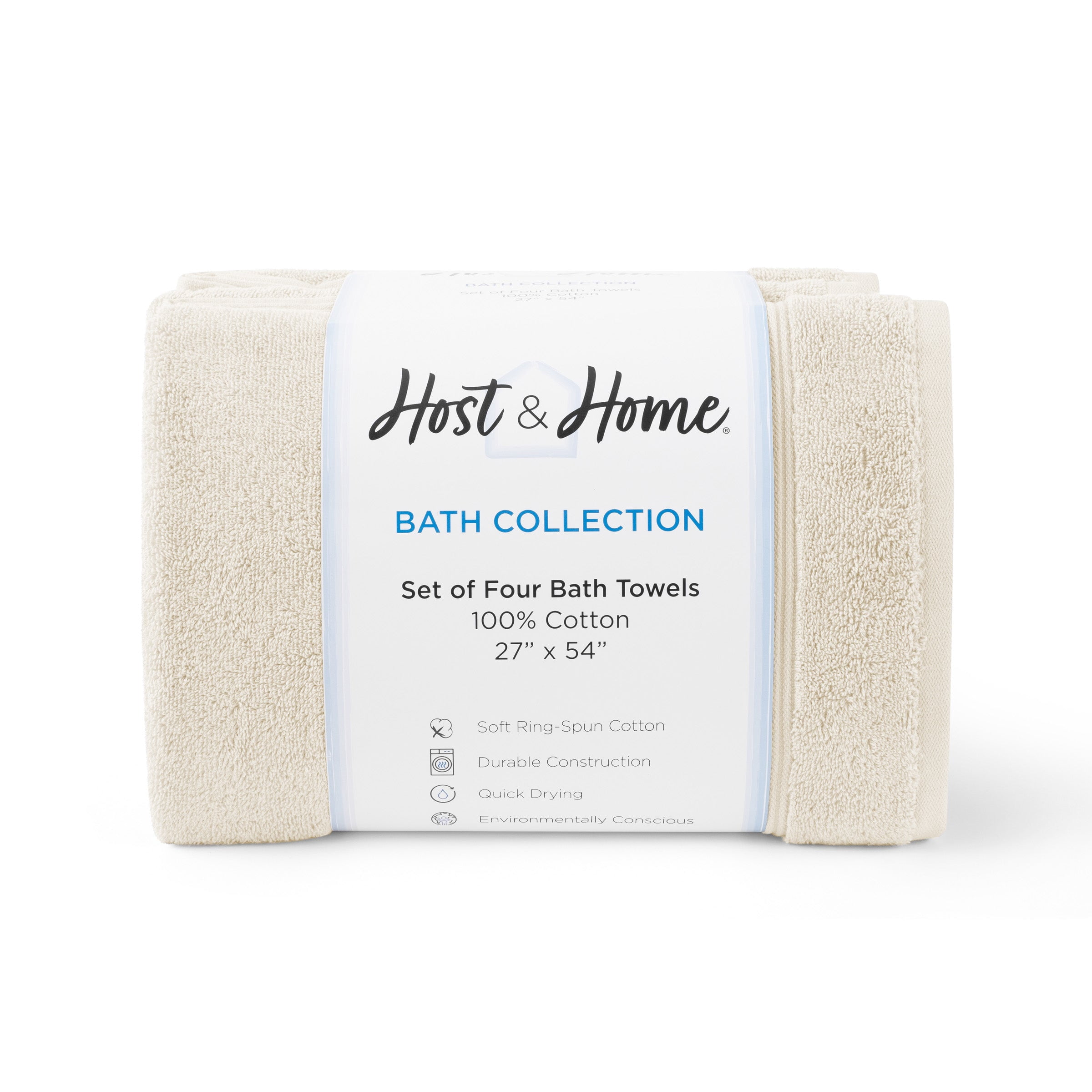 Host & Home Cotton Bath Towels (Bulk Case of 24) - 27x54 in., Soft & Absorbent - Ivory