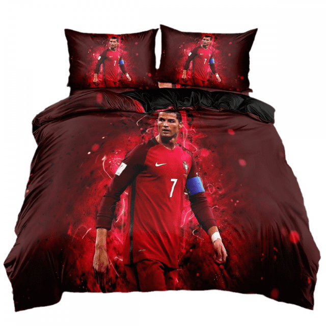 Football Star Bedding Set Of Three, Microfiber, Duvet Cover, Suitable For Boys And Girls Football Fans-SinKeeU