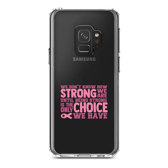 DistinctInk Clear Shockproof Hybrid Case for Samsung Galaxy S9 (5.8" Screen) - TPU Bumper Acrylic Back Tempered Glass Screen Protector - Pink Ribbon Cancer - How STRONG We Are