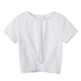 thumbnail image 6 of Oudiya Summer Girl's Short Sleeve T-Shirt Soft Crewneck Crop Top Twist Wrap Tee Fashion Clothes for 5-12Y, 6 of 7