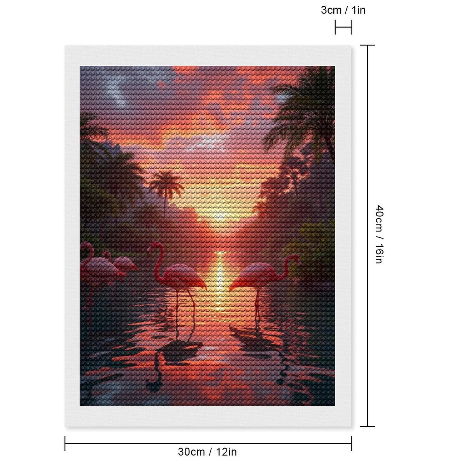 Diamond Art Kits for Adults, Sunset Flamingos Tropical Waterway 5D Diamond Painting Kits for Adults Beginners, DIY Full Drill Diamond Painting, Gem Art and Crafts 12x16