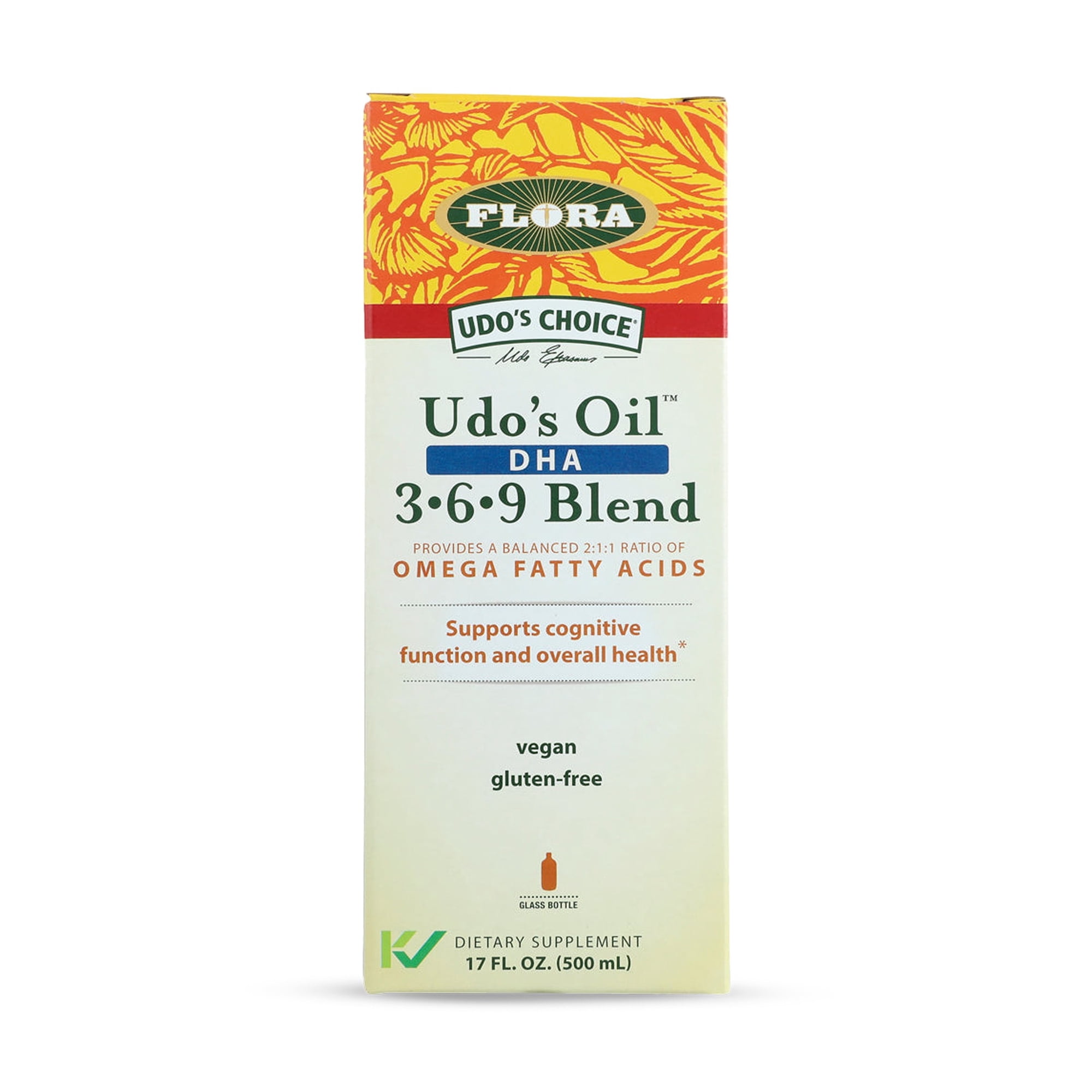 Flora Udo's Omega 3-6-9 Oil with DHA 17 Fl Oz Supplement - Organic, Plant Based, Vegan DHA, Superior to Fish Oil - Supports Cognitive Function & Eye Health