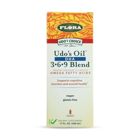 Flora Udo's Omega 3-6-9 Oil with DHA 17 Fl Oz Supplement - Organic, Plant Based, Vegan DHA, Superior to Fish Oil - Supports Cognitive Function & Eye Health