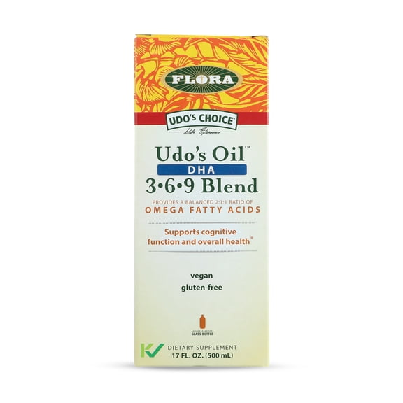 Flora Udo's Omega 3-6-9 Oil with DHA 17 Fl Oz Supplement - Organic, Plant Based, Vegan DHA, Superior to Fish Oil - Supports Cognitive Function & Eye Health