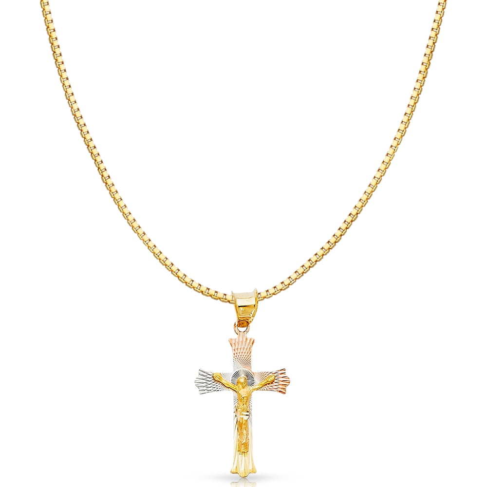 14k Tri Color Gold Religious Crucifix Pendant Charm