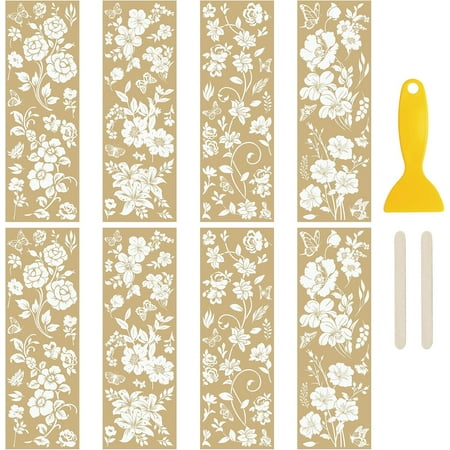 8 Sheets Gilding Flower Rub On Transfer Sticker, Gold Stamping Stickers Transfer Decals for DIY Photo Albums Furniture, 3.9 * 11.8in