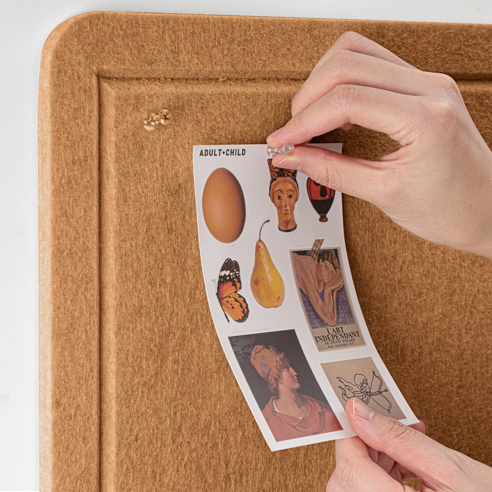 Bulletin Board  24 X 18 Inches Felt Decorative Pin Cork Alternative For Wall Foldable Photo Self-adhesive Vision Mood With 20 Pushpins - Apricot