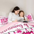 thumbnail image 4 of Manfei Merry Christmas Queen Comforter Set Holiday Comforter Sets Queen, Teal Pink 3-Pieces 1 Comforter and 2 Pillowcases, Pink Reversible, 4 of 6