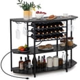 thumbnail image 3 of Yardi Yard 3-Tier Wine Bar Cabinet with Storage Shelves-Gray, Wine Rack, Free Standing Floor, for Kitchen Dining Room, 3 of 8