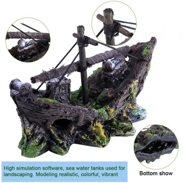 Pecera Adorno Resina Barco Naufragio Adornos De Acuario Material De Resina Naufragio Decoraciones Barco Acuario Para Pecera Oficina Hogar Acuario Amonsee Otros