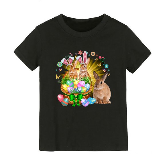 PINQI Children Comfy Tops Toddler Kids Baby Girl's Easter Tee Outfits Baby Bunny Tshirt Easter Clothes Princess Easter Vest Shirt Top(Black,12-18 Months)