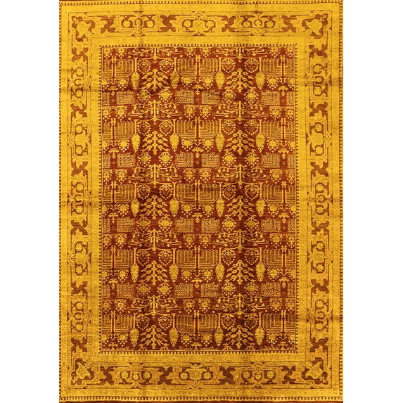 Ahgly Company Machine Washable Indoor Rectangle Oriental Yellow Traditional Area Rugs, 3' x 5'