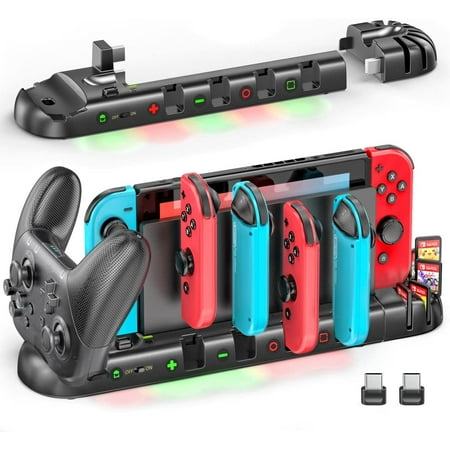 Switch Controller Charger for 6 Joy-Cons and Pro Controller, OIVO Joy-Con Charger Dock Stand for Nintendo Switch & OLED Model, Detachable 8 Game Slots with 2 Extended USB Ports