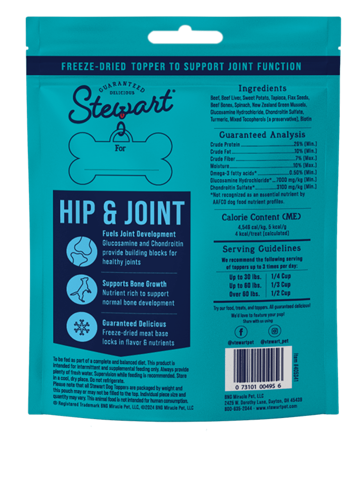 Stewart Freeze Dried Dog Food Topper Beef & Sweet Potato (Hip & Joint) - 8 oz. Pouch