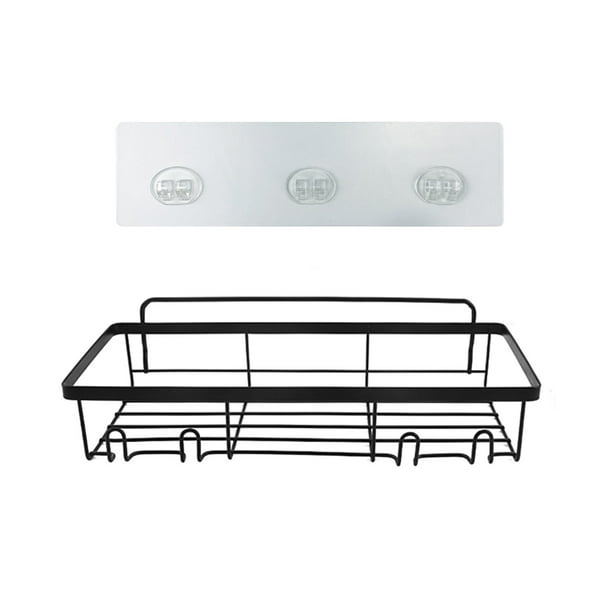 Cesta organizadora de pared para baño y ducha, de hierro negro, con gancho resistente, sin necesidad de taladrar, estante flotante para artículos de aseo, ducha y accesorios de baño. Organización del