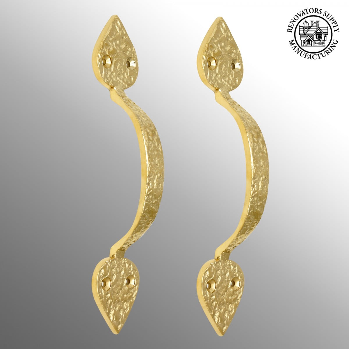 Renovators Supply Brass Door Handle Pulls 8 1/4" L Antique Hammered Brass Gold Cabinet or Farmhouse Gate Pull Handle PVD Coat Finish w/Screws Pack of 2