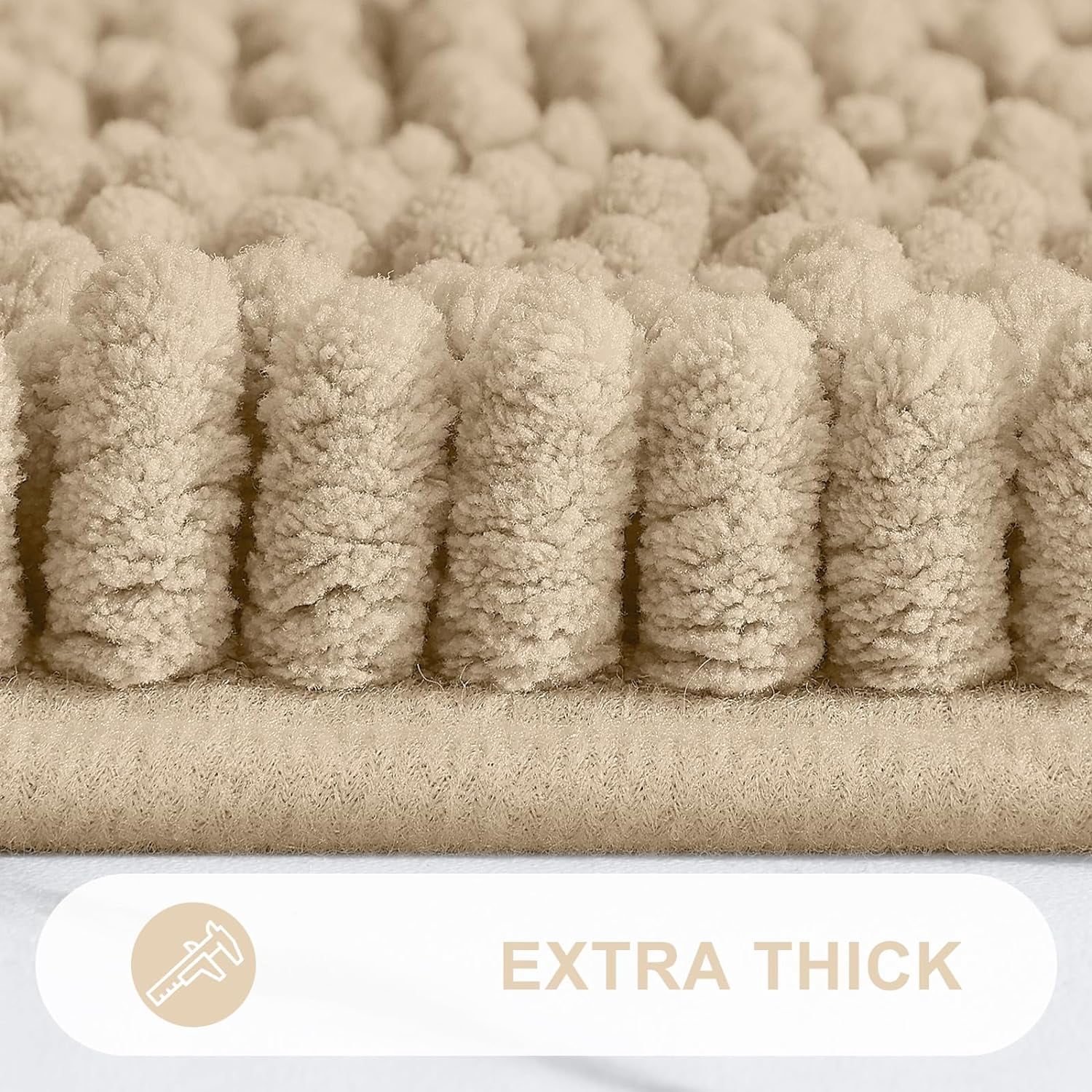 Chenille Striped Bathroom Rugs 24x16, Extra Thick and Absorbent Bath Rugs, Non-Slip Soft Plush Shaggy Bath Carpet, Machine Wash Dry, Bath Mats for Bathroom, Beige