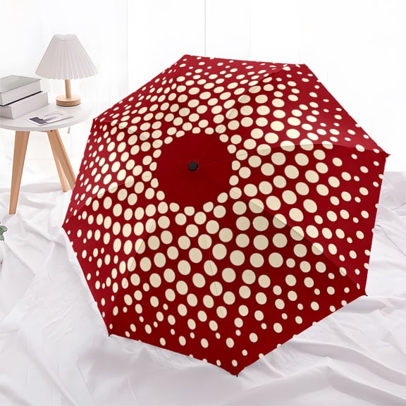 Retro Polka Dot Red Cartoon Print Automatic Folding Umbrella, Portable 8-Rib Windproof Rain Umbrella for Outdoor, Travel, and Daily Use