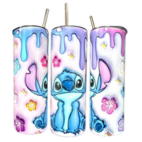 Stitch with Flowers 3D Design 20oz Skinny Hot and Cold Tumbler Cup with Metal Straw and Cleaner