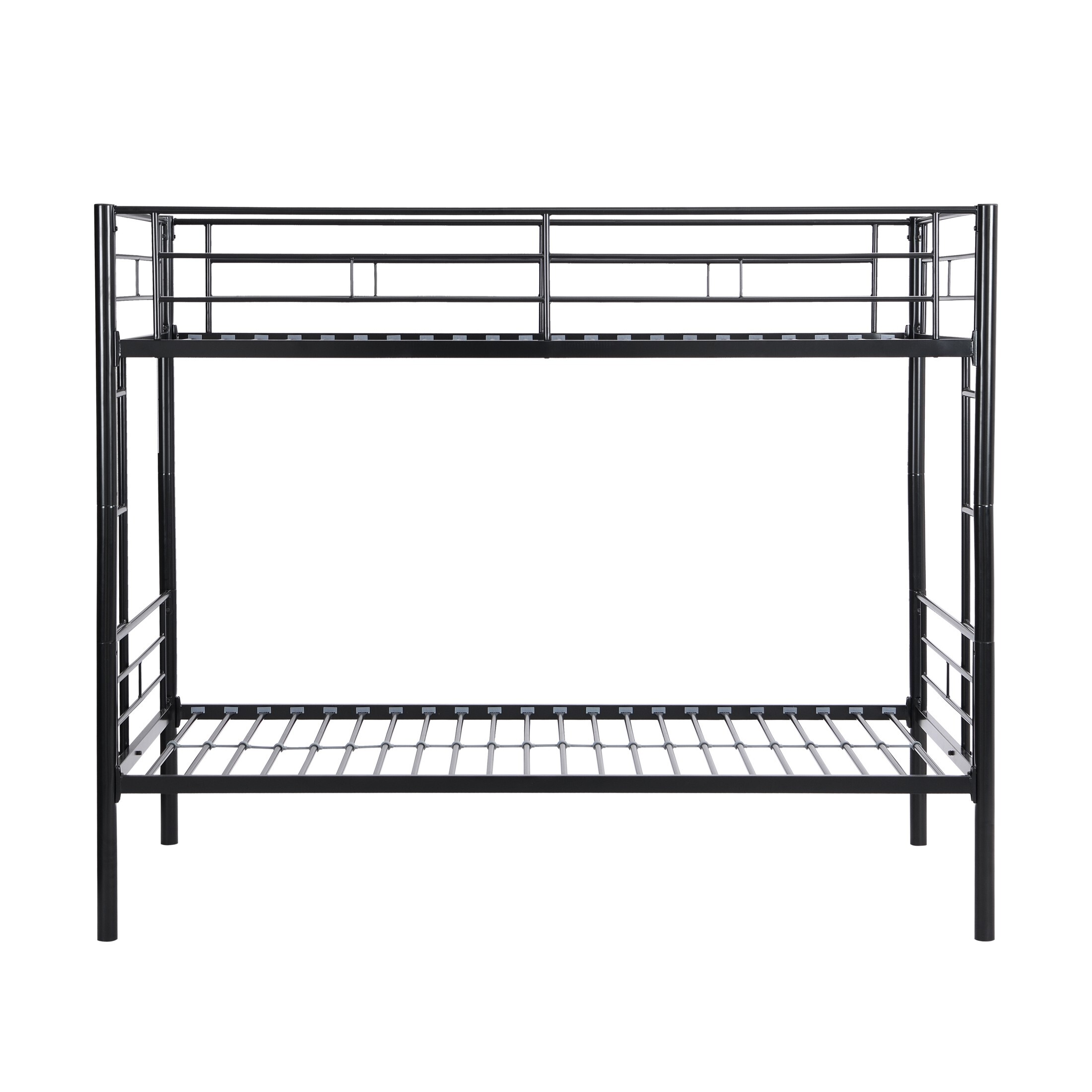 DEALTOPS Metal Bunk Bed Twin Over Twin, Durable Bunk Bed with Ladder and Full-Length Guardrail, Black