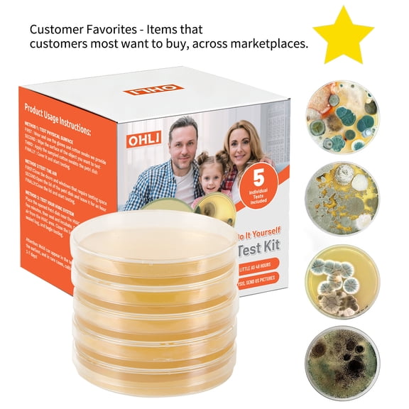 Mold Test Kit for Home Within 5 Individual Tests,Test HVAC,Home Surfaces,Indoor Air Quality Testing Kits,Skin Test,DIY Black Mold Detector Testing kit,Mold Identification Guide-Free Lab Analysis