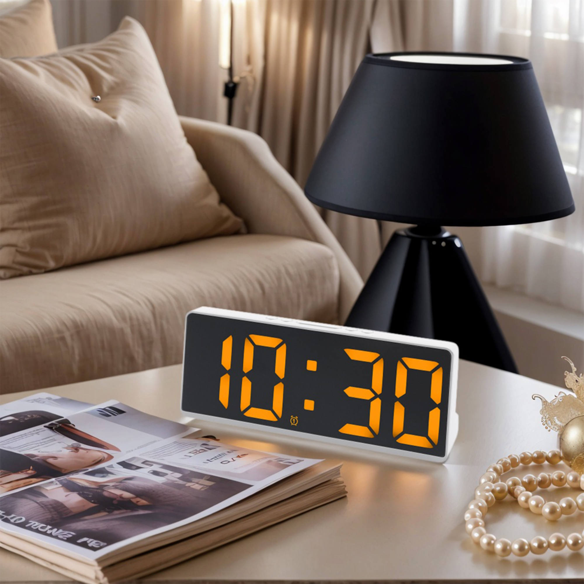 Unique Bargains Alarm Clock White Housing and Orange Light 6.1"L x 0.9"W x 2.5"H