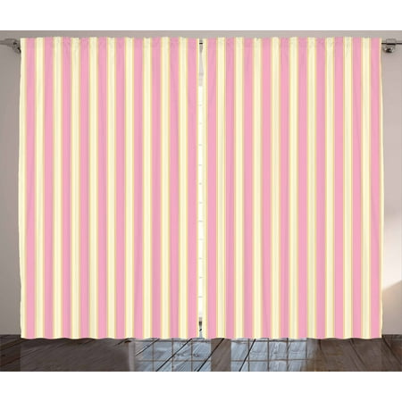 Pink And Yellow Curtains 2 Panels Set Vertically Striped Pattern In Retro Style And Pastel Colors Window Drapes For Living Room Bedroom 108w X 108l