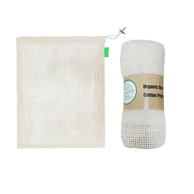letairis 3PCS/Set 3 Size Reusable Cotton Vegetable Bags Home Kitchen Fruit Vegetable Storage Mesh Bags Drawstring Washable