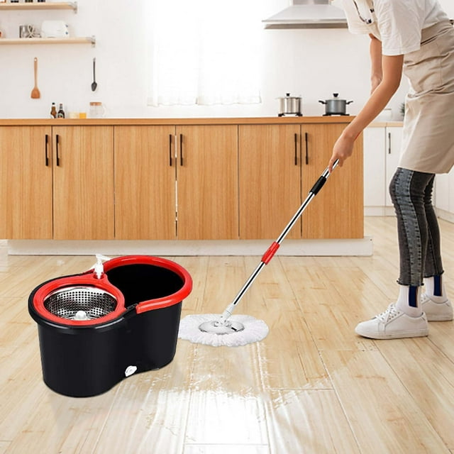 HOZADOIE Mop Mop Home Essentials Mop Barrel Rotating Mop Rod Universal Dual Drive Mop Cloth without Hand Washing