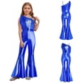 thumbnail image 5 of vastwit Girls Flared Jumpsuit Disco Performance Shiny Bodysuit Bell Bottom Pants Fringed Funky Dance Unitards Royal Blue 14, 5 of 6