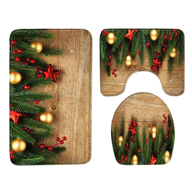 Juego de Alfombrillas de Baño Fiudx Navideñas 3 Piezas Suaves y Elegantes