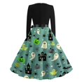 thumbnail image 6 of Women's Halloween Dress Spider Witch Hat Long Sleeve Cocktail 1950s Fall Dresses Crew Neck Hepburn Vintage Retro Dress with Belt XL, 6 of 6